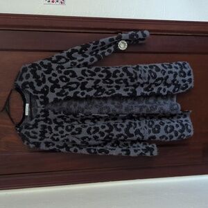 August Silk Gray & Black Animal Print Long Sleeve Open Duster Cardigan Size Lg